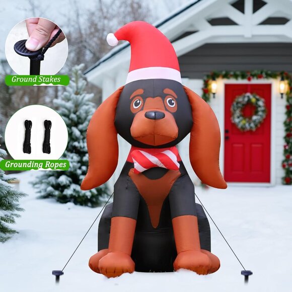 ⚡4FT Christmas Inflatables Puppy Yard Dog with Santa Hat Outdoor Decorations - Picture 4 of 6